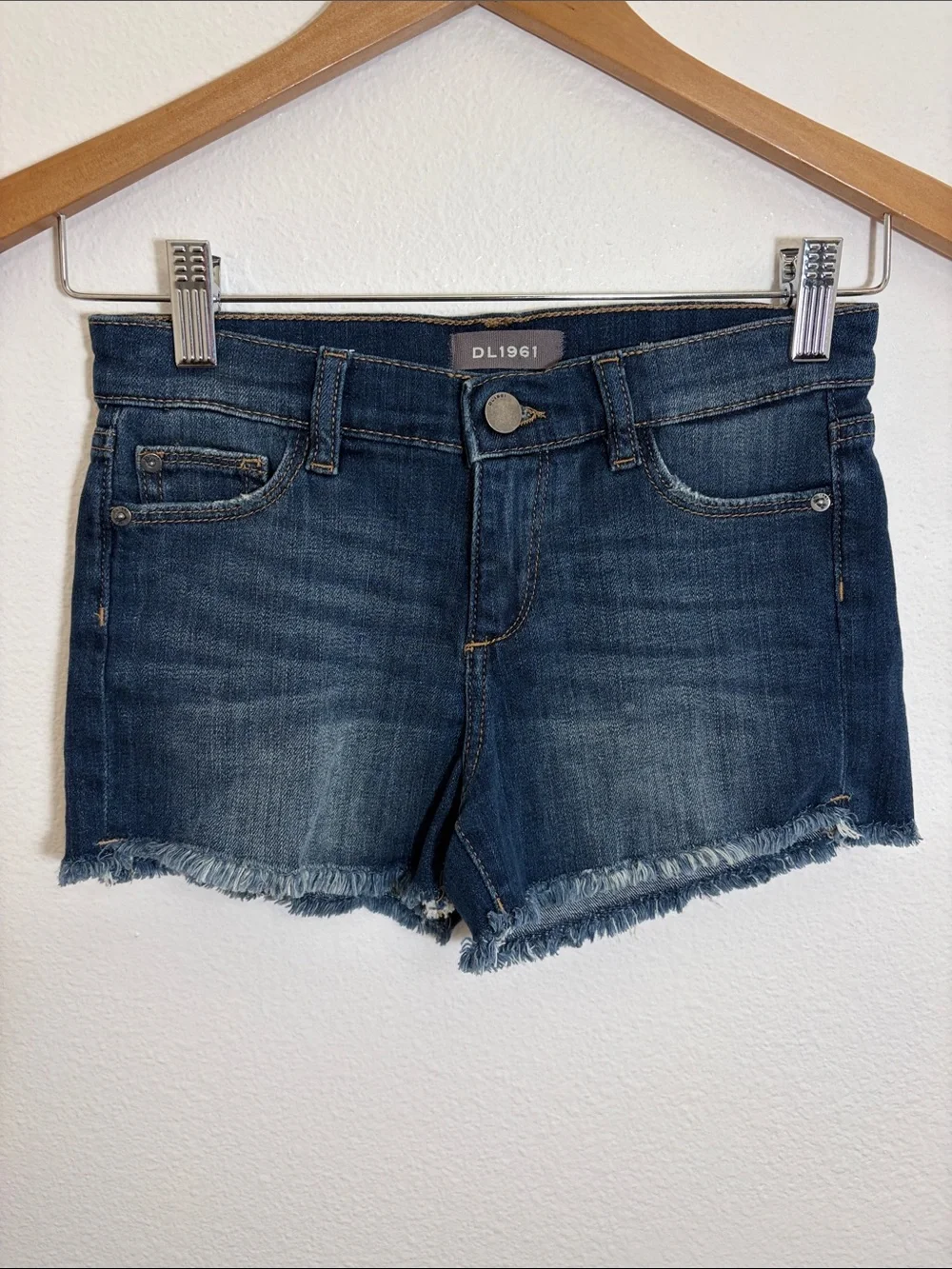 DL1961 Sandcastle Blue Lucy DL Ultimate Frayed Hem Denim Shorts